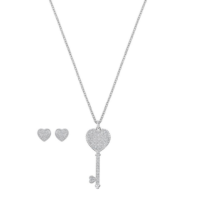 Swarovski Set Engaged collana e orecchini cuori chiave - 5345158