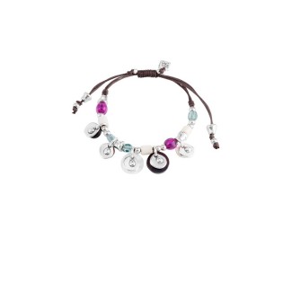 Bracciale Nefriti in pelle e metallo placcato Uno de50 con vetro