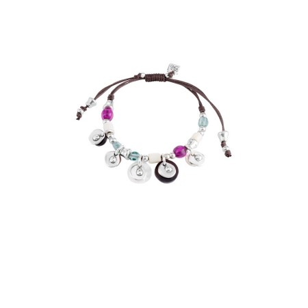 Greenstone bracelet in leather and metal plated one de50 with glass