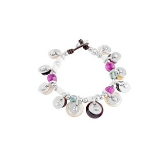 Lederarmband mit Glas, Metall und Perlmutt Esmeralda ein de50