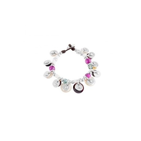 Leather Bracelet with glass, metal and mother-of-Pearl Esmeralda One de50