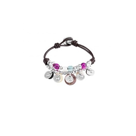 Neritdae Armband aus Leder und Metall eine de50 mit Glas