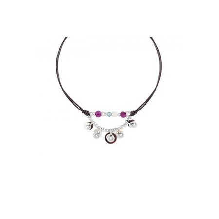 Leather necklace and metal plated one de50 Nacaroni