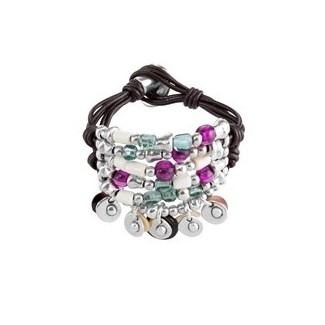 Nacaroni bracelet in leather and metal plated one de50 with glass