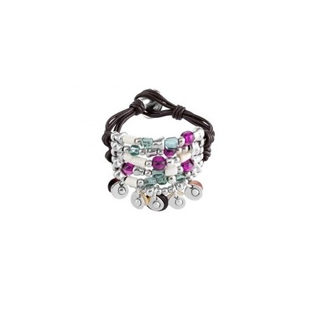 Bracciale Nacaroni in pelle e metallo placcato Uno de50 con vetro