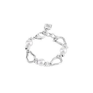 Bracciale catena metallo con perle e logo Uno de50