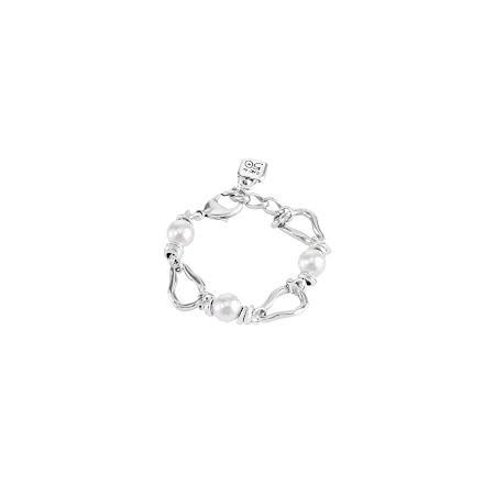 Bracciale catena metallo con perle e logo Uno de50