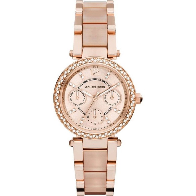 Sehen Sie sich Michael Kors Parker Wein mit Swarovski-MK6110 stieg