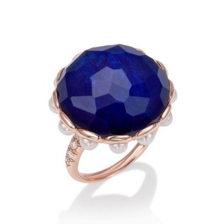 Schöne gold Ring mit blauem Saphir, Mimi Crisatllo, Perlen und Diamanten