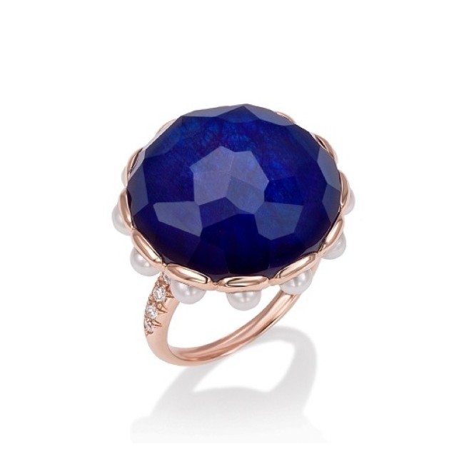 Beautiful gold ring with blue Sapphire, Mimi crisatllo, pearls and diamonds