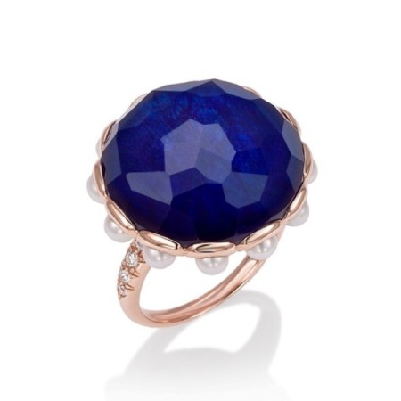 Beautiful gold ring with blue Sapphire, Mimi crisatllo, pearls and diamonds