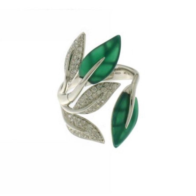 Anello Mimì Foglia in oro con agata verde e diamanti - AX1003B8GVB