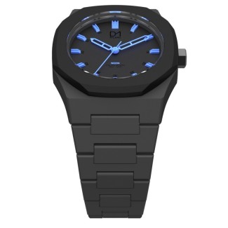 Black Neon Clock blue line D1 Milan octagonal ring indices