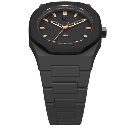 Schwarze Uhr Neon stieg Indizes D1 achteckigen Milan Ringleitung