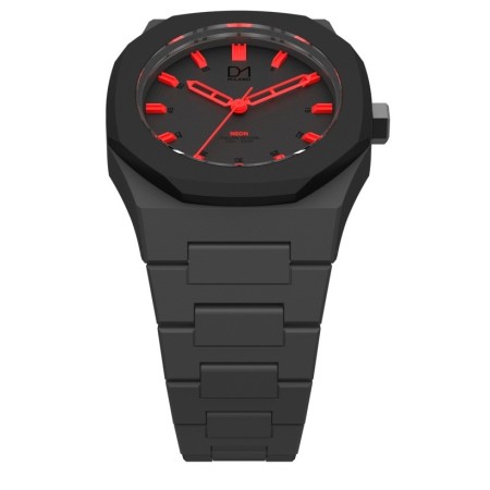 Orologio D1 Milano linea Neon nero indici rossi con ghiera ottagonale
