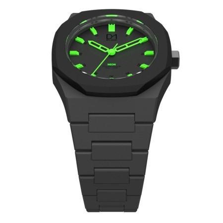 Orologio D1 Milano linea Neon nero indici verdi con ghiera ottagonale