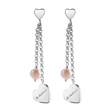 Salvini Earrings with Pearl and Heart Silver and Diamond Pendant.