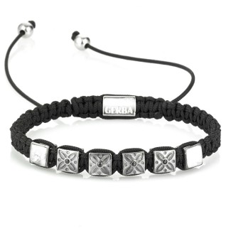 Bracciale Gerba uomo donna con cordino nero e argento - GS02