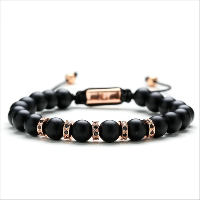 Mens black tassel bracelet with black lanyard - MATTE ROSE '