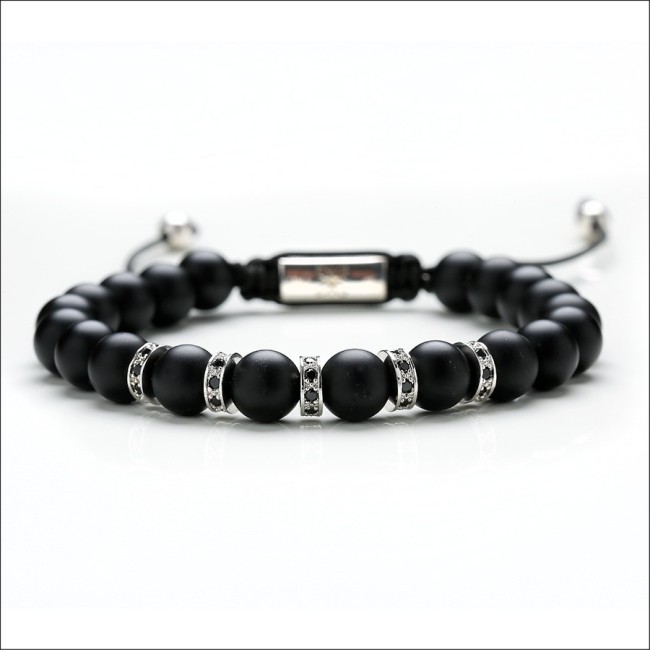 Tassel Armband schwarz matt schwarz Mann - MATTE SILVER