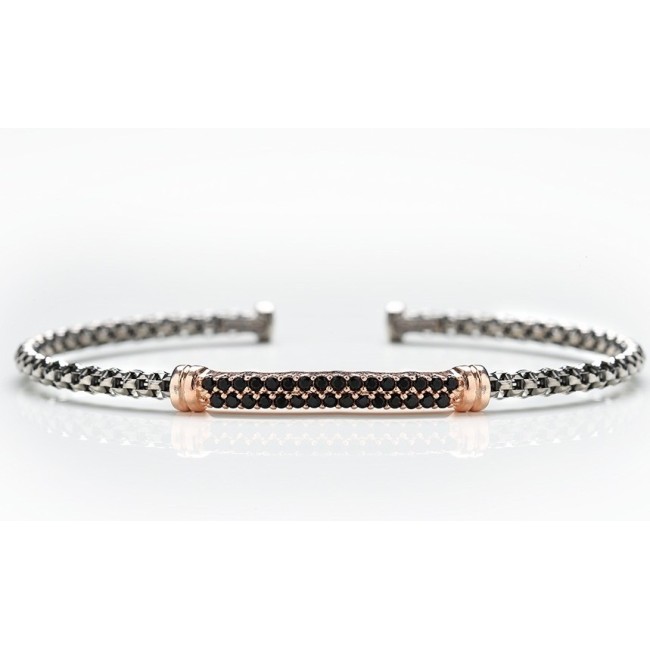 Strass silbernes Armband mit schwarzen Steinen - 3050ROSE '