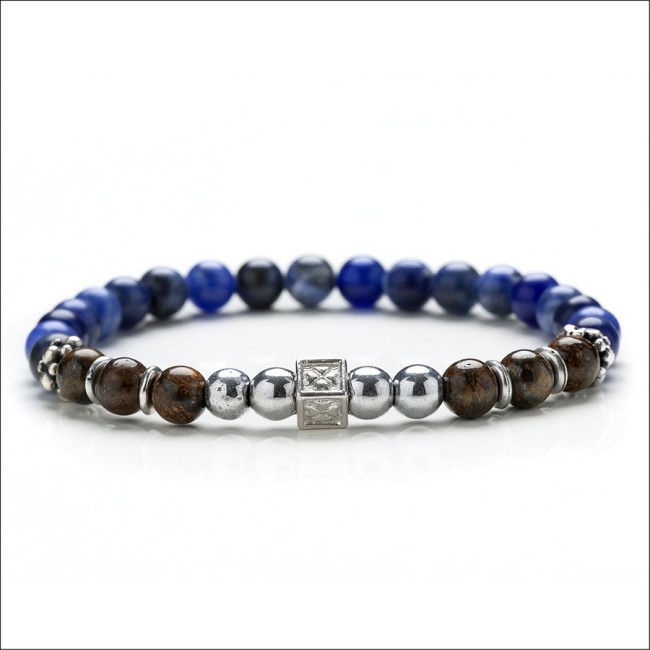 Bracciale Gerba uomo donna blu e marrone elastico - ARTHUR