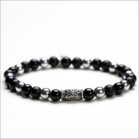 Bracciale Gerba uomo donna nero e silver elastico - BLACK SILVER