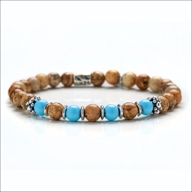 Bracciale Gerba uomo donna marrone e turchese elastico - NAJIB