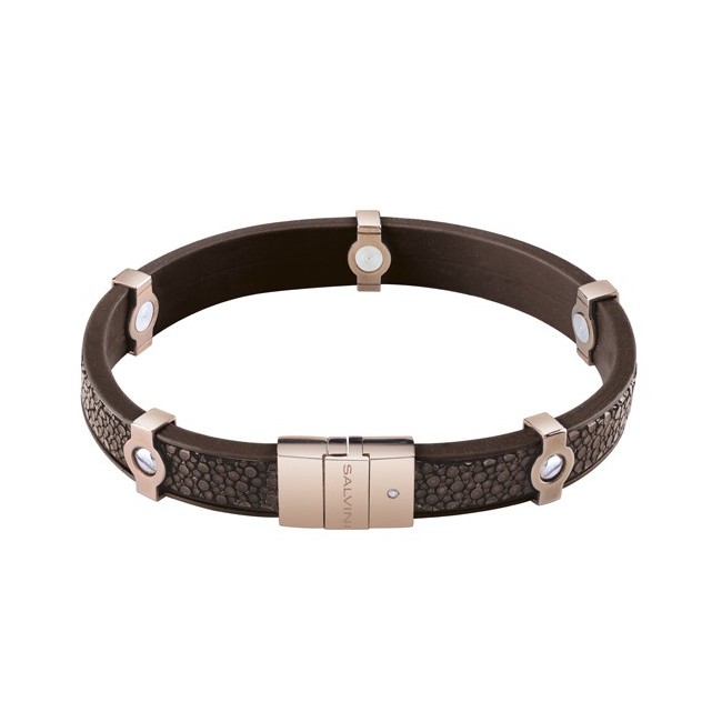 Bracelet Salvini Ray line in silver and pink leather - 20073505