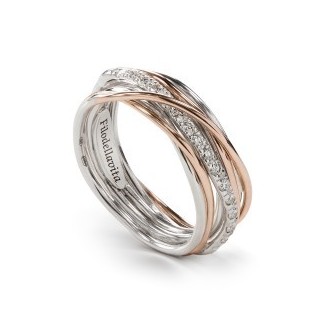 Siebenstrang Silber, Gold- und Diamant-Gewinde Ring - AN7ARBT