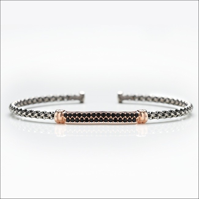 Bracciale Gerba in argento rigido con pietre nere - 3050ROSE'