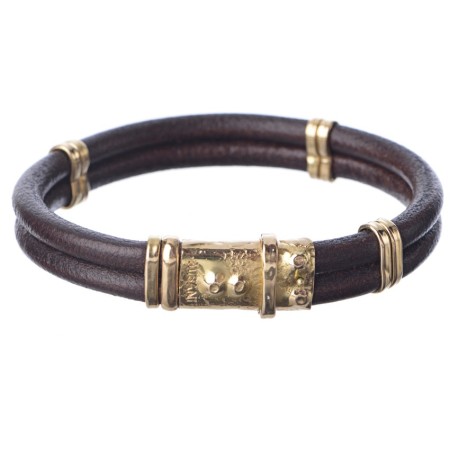 Bracciale uomo Misani gioielli con doppio filo di cuoio ed oro - B114