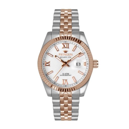 Orologio Pryngeps in acciaio bicolore modello DateJust bianco
