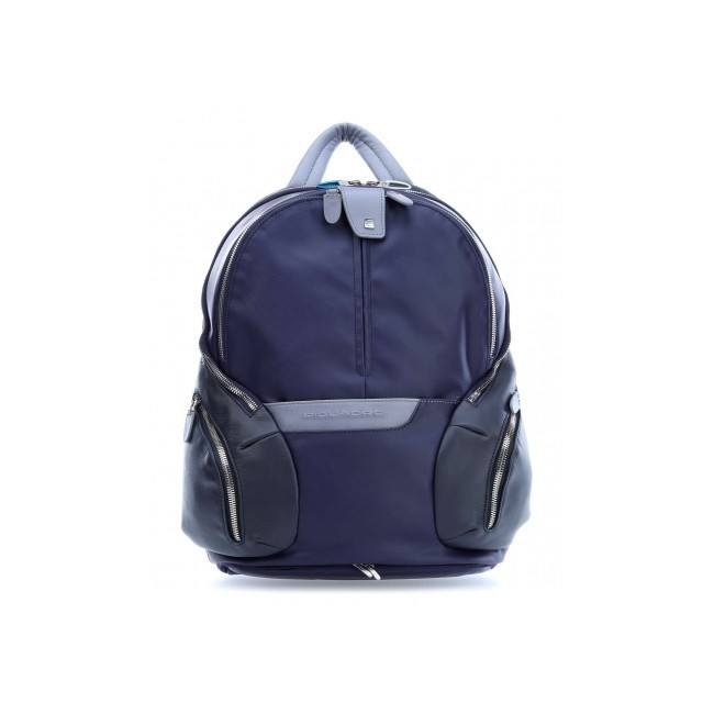 Small Piquadro backpack in blue leather and fabric Coleos - CA3936OS / BLU2
