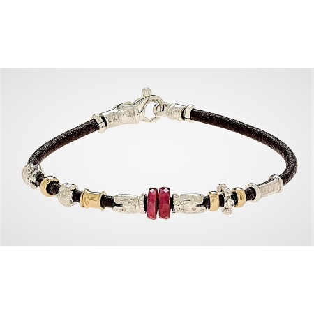 Armband Misani Schmuck Akzente in Leder mit Gold, Silber und Rubin, B890