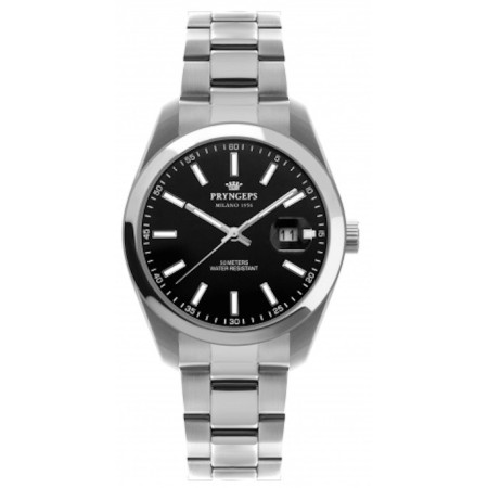 Pryngeps Uhr aus Stahl DateJust Modell, schwarzes Zifferblatt A1034