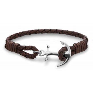 Bracciale Tom Hope in pelle intrecciata marrone Havana con Ancora