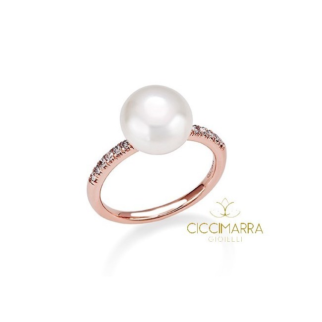 Mimi Happy ring in pink gold, Pearl and diamonds
