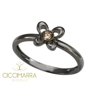 Anello Mimì Y-ME a farfalla in oro nero con diamante brown