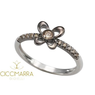 Anello Mimì Y-ME a farfalla in oro nero e bianco con diamanti brown