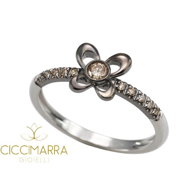 Anello Mimì Y-ME a farfalla in oro nero e bianco con diamanti brown