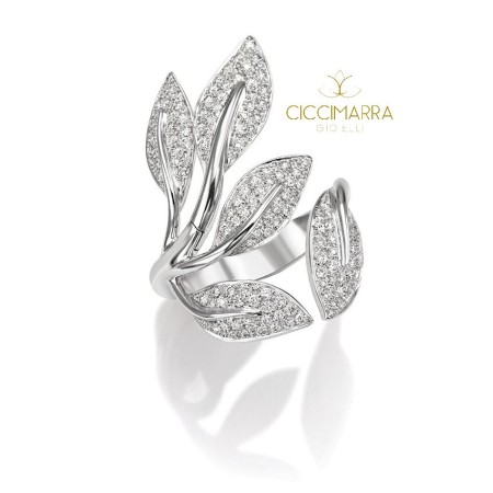 Mimì Foglia ring, with gold leaves and natural diamonds AX1003B8B