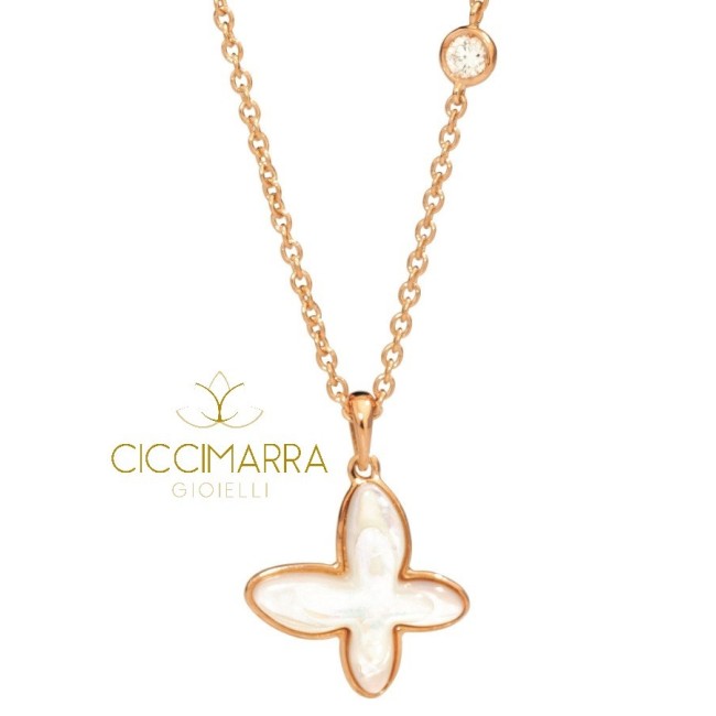 Collana a farfalla Mimì FreeVola in oro rosa, madreperla e diamante