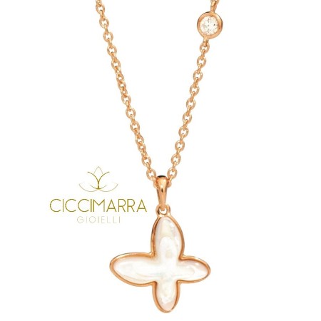 Collana a farfalla Mimì FreeVola in oro rosa, madreperla e diamante