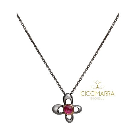 Mimì Y-ME butterfly necklace in black gold with ruby
