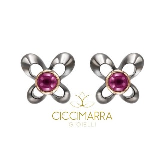 Orecchini Mimì Y-ME a farfalla in oro nero e rosa con rubino