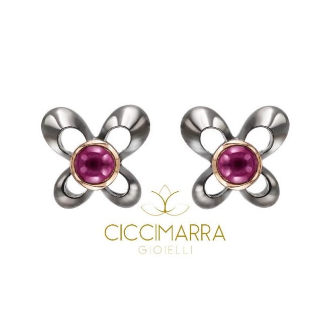 Mimì Y-ME butterfly earrings in black and pink gold with ruby