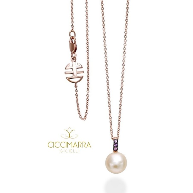 Collana Mimì Happy in Oro rosa, Perla Rosa e Zaffiri
