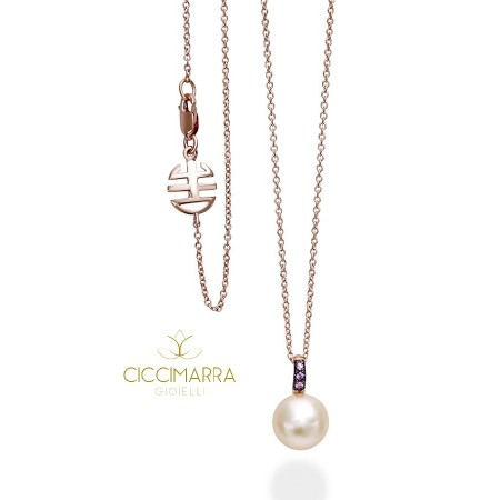 Collana Mimì Happy in Oro rosa, Perla Rosa e Zaffiri