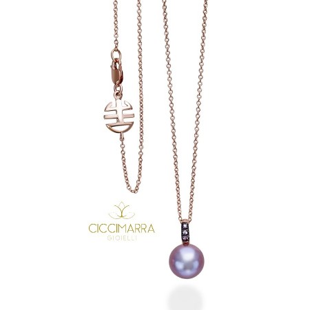 Collana Mimì Happy in Oro rosa, Perla Viola e Zaffiri